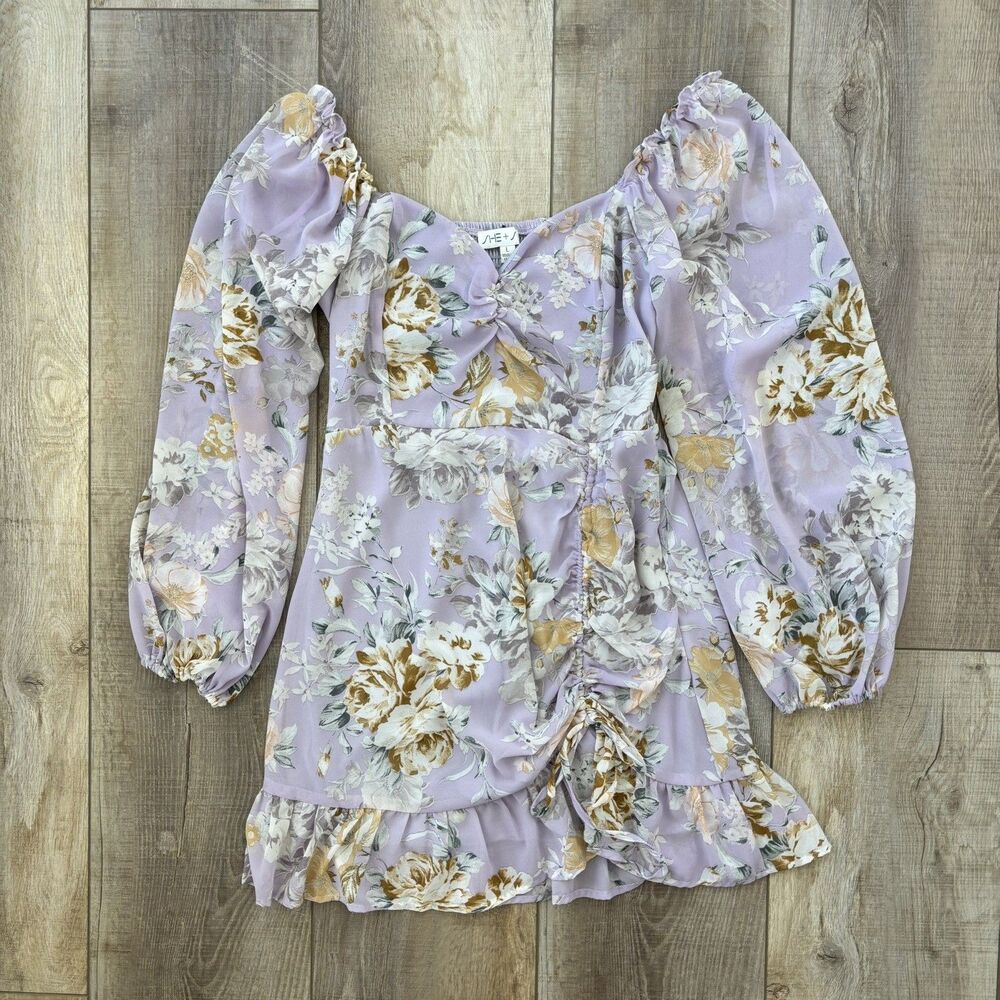 Floral Womens Mini Dress Pastel Lilac Size L Cottagecore Romantic Coquette Fairy - Picture 4 of 15